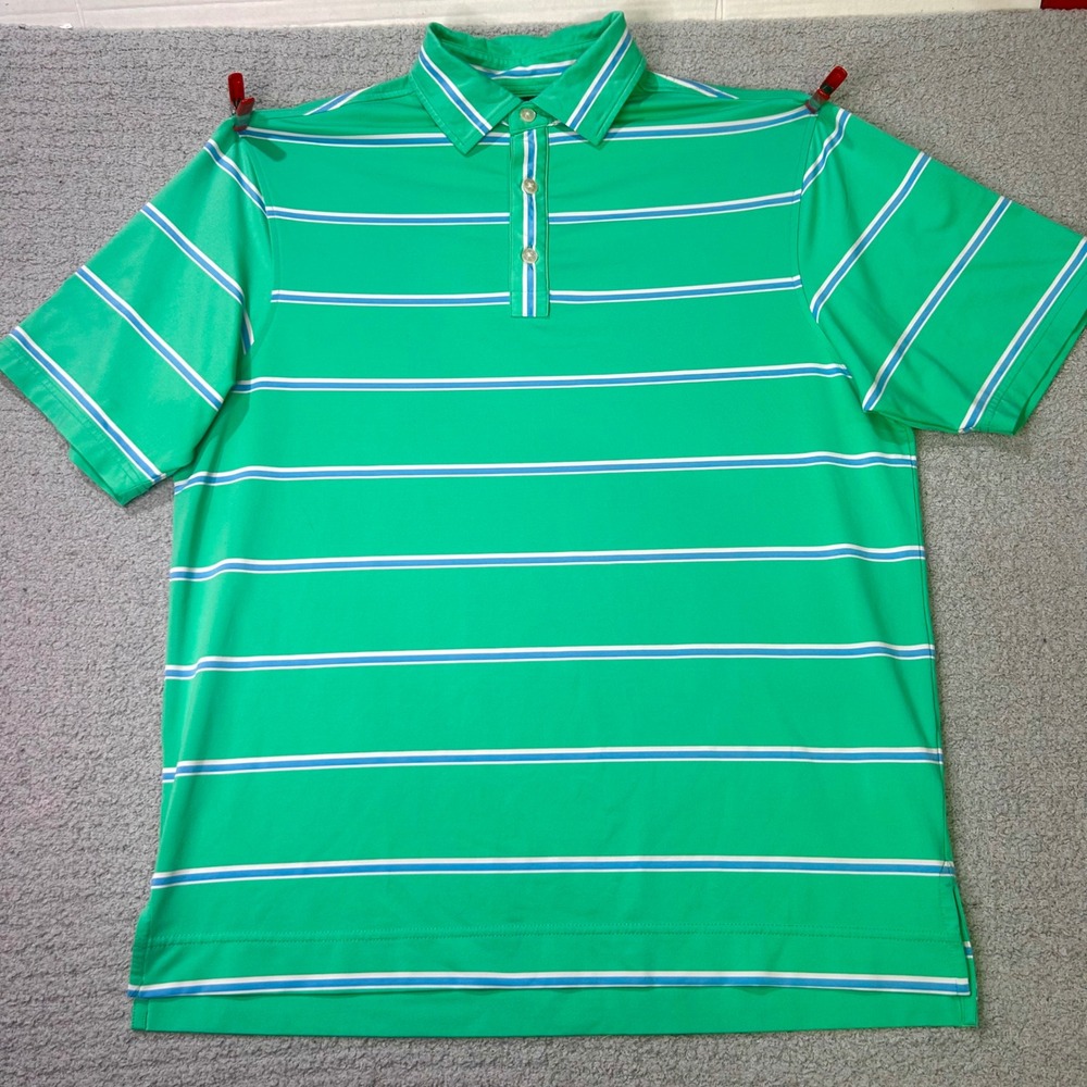 FootJoy Golf Polo Shirt Medium Green Striped Performance Preppy Sporty Classic
